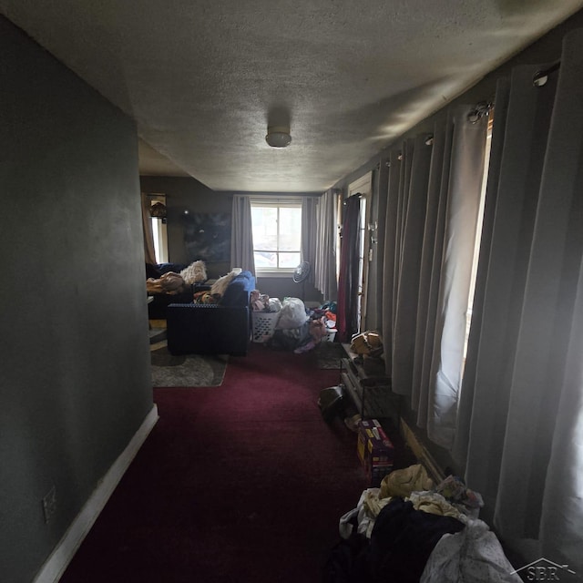 misc room featuring carpet floors and a textured ceiling
