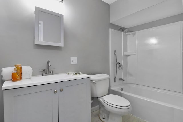 full bathroom with toilet, bathtub / shower combination, and vanity