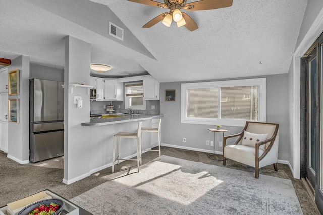 8033 S Portage Rd, Jackson, MI 49201 - kitchen with stainless steel fridge, carpet, and visible vents