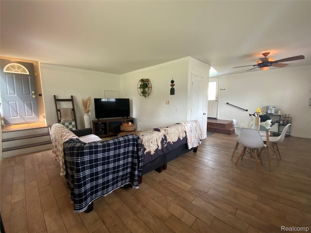135 Gerald Ave, Clawson, MI 48017 - living area with wood finished floors, crown molding, and ceiling fan