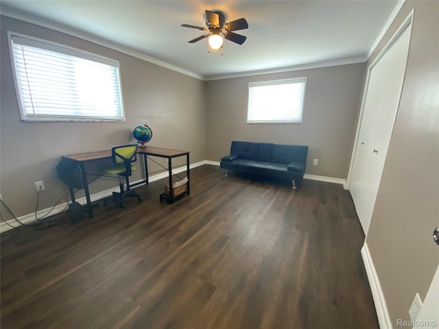 135 Gerald Ave, Clawson, MI 48017 - sitting room with wood finished floors, baseboards, ceiling fan, and crown molding