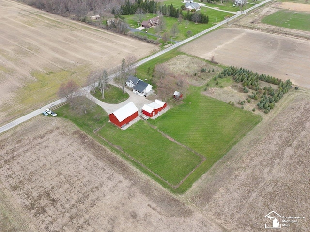 drone / aerial view with a rural view