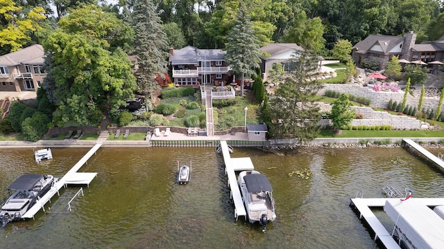 dock area with a water view