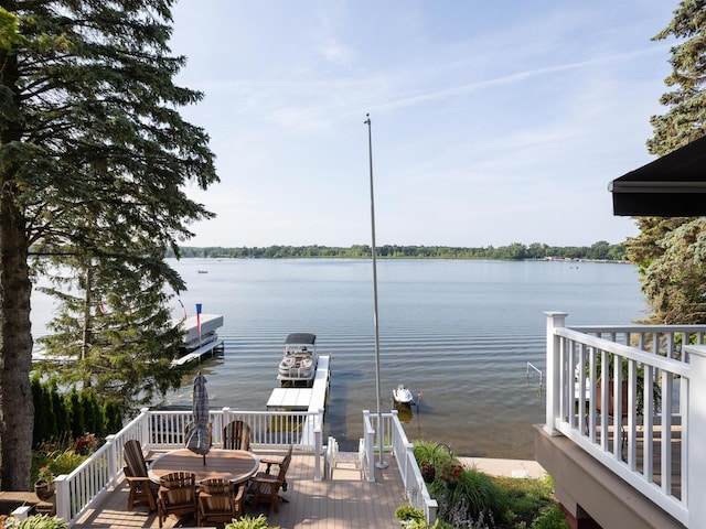 view of dock with a water view