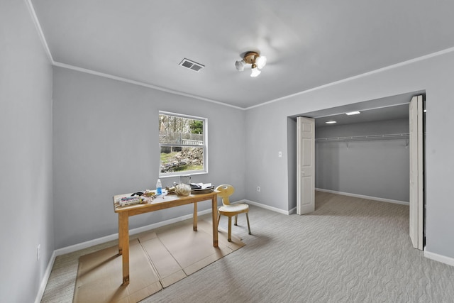 8825 Mills Rd, Manitou Beach, MI 49253 - office space with baseboards, ornamental molding, and carpet floors