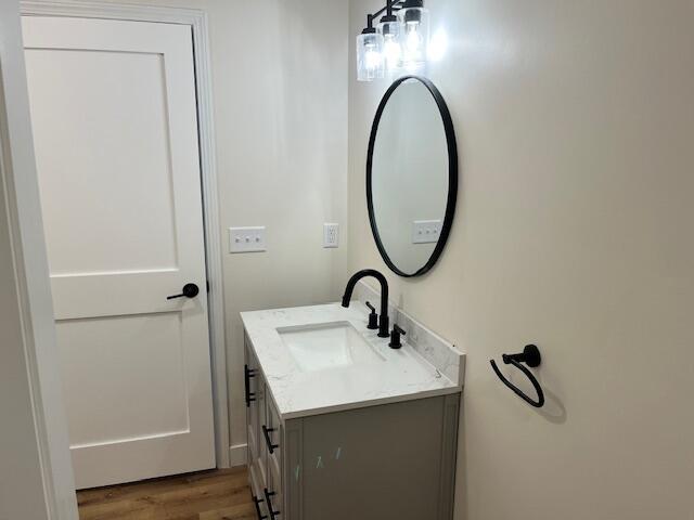 bathroom with vanity and wood finished floors