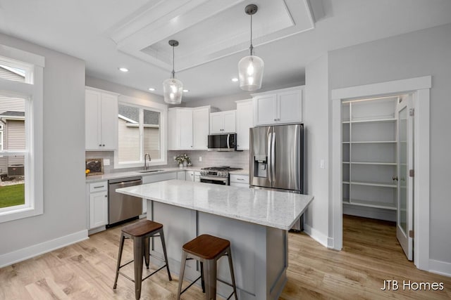 7571 Brook Villa Ct, Allendale, MI 49401 - kitchen with appliances with stainless steel finishes, a sink, a tray ceiling, plenty of natural light, and recessed lighting