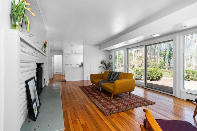 1657 Glenwood Rd, Ann Arbor, MI 48104 - living area with healthy amount of natural light, hardwood / wood-style flooring, and a fireplace