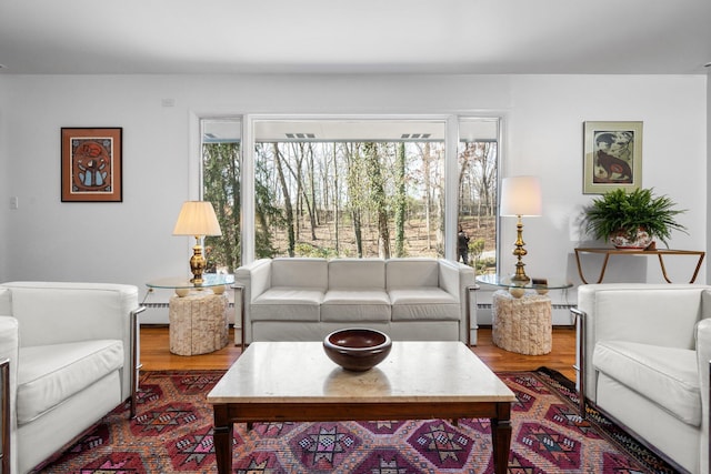 1657 Glenwood Rd, Ann Arbor, MI 48104 - living room featuring wood finished floors and a baseboard heating unit