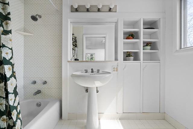 1657 Glenwood Rd, Ann Arbor, MI 48104 - bathroom featuring shower / bath combination with curtain and tile patterned floors