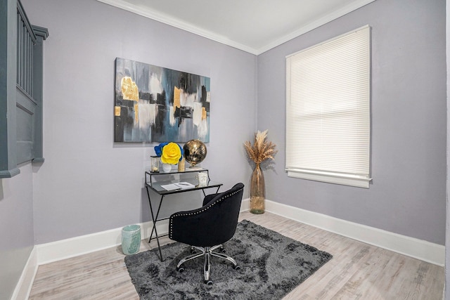4411 Iroquois St, Detroit, MI 48214 - office featuring baseboards, wood finished floors, and ornamental molding