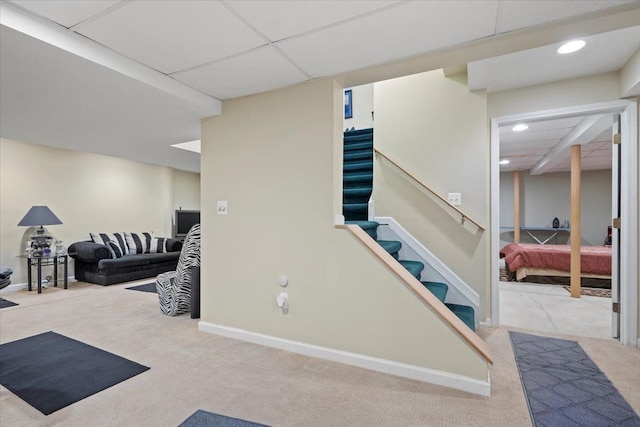 26765 Plumgrove Ln, Farmington Hills, MI 48334 - interior space featuring recessed lighting, carpet, a drop ceiling, and baseboards