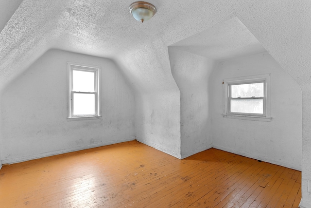 14919 Lesure St, Detroit, MI 48227 - additional living space featuring hardwood / wood-style flooring, lofted ceiling, a textured ceiling, and healthy amount of natural light