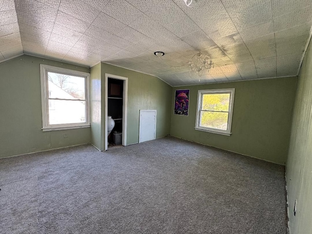 additional living space with lofted ceiling and carpet flooring
