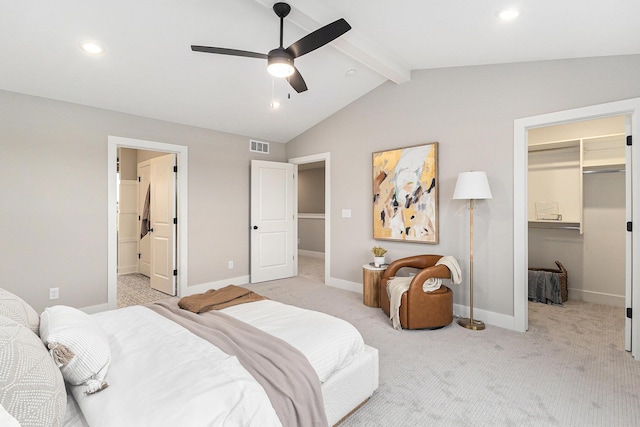 10495 Poppy Ln, Allendale, MI 49401 - bedroom with a walk in closet, light colored carpet, baseboards, recessed lighting, and a ceiling fan