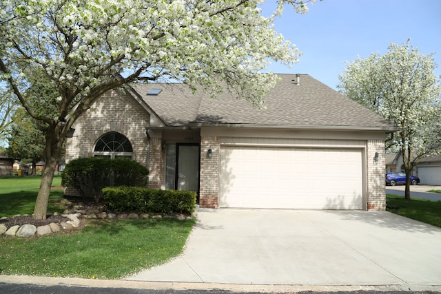 45089 Klingkammer St, Utica, MI 48317 - view of front facade with a garage, a shingled roof, concrete driveway, and brick siding