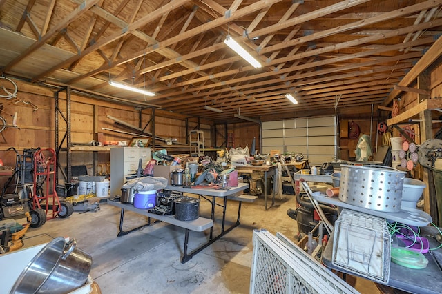 garage featuring a workshop area