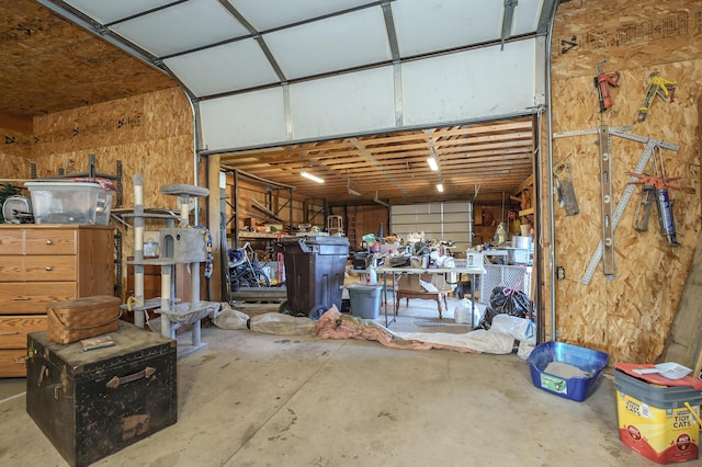 garage featuring a workshop area