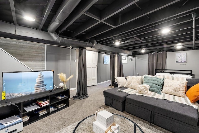 living area featuring carpet floors