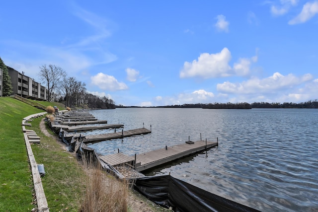 view of dock with a water view