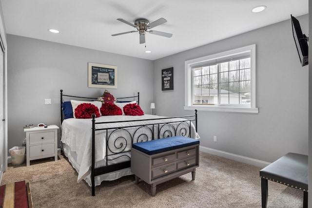 1219 Nokomis Dr, Gladwin, MI 48624 - carpeted bedroom with a ceiling fan, baseboards, and recessed lighting