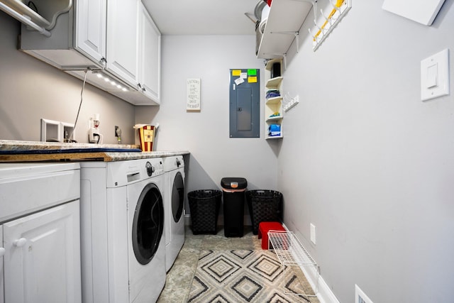1219 Nokomis Dr, Gladwin, MI 48624 - washroom featuring cabinet space, electric panel, and separate washer and dryer