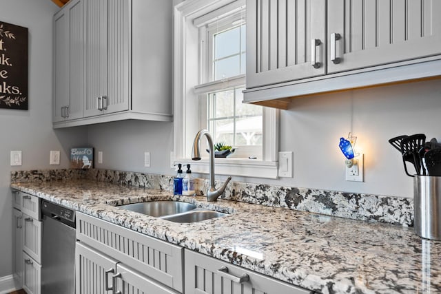 1219 Nokomis Dr, Gladwin, MI 48624 - kitchen with dishwasher, light stone countertops, and a sink
