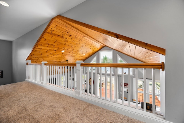 1219 Nokomis Dr, Gladwin, MI 48624 - additional living space featuring lofted ceiling, wooden ceiling, and carpet flooring