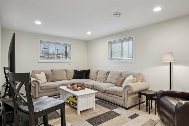 living area featuring recessed lighting