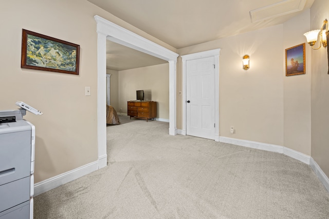 2457 Rocky Top Ln, Commerce Twp, MI 48382 - hallway featuring carpet flooring, baseboards, and attic access