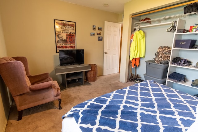 carpeted bedroom with a closet