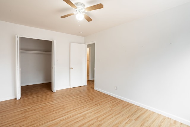 640 Virginia Park St, Detroit, MI 48202 - unfurnished bedroom featuring light wood-type flooring, a closet, baseboards, and ceiling fan