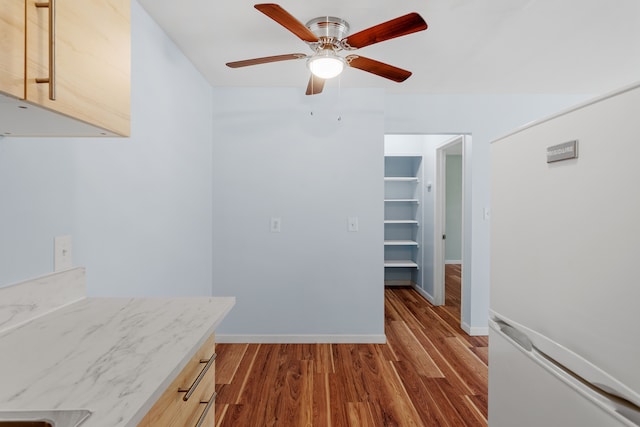 640 Virginia Park St, Detroit, MI 48202 - interior space featuring light stone counters, dark wood finished floors, baseboards, and ceiling fan