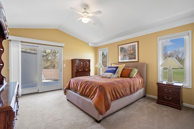 7455 Groveland Rd, Holly, MI 48442 - bedroom with lofted ceiling, carpet flooring, access to outside, and multiple windows
