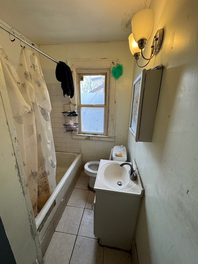 full bathroom featuring tile patterned flooring, vanity, and toilet
