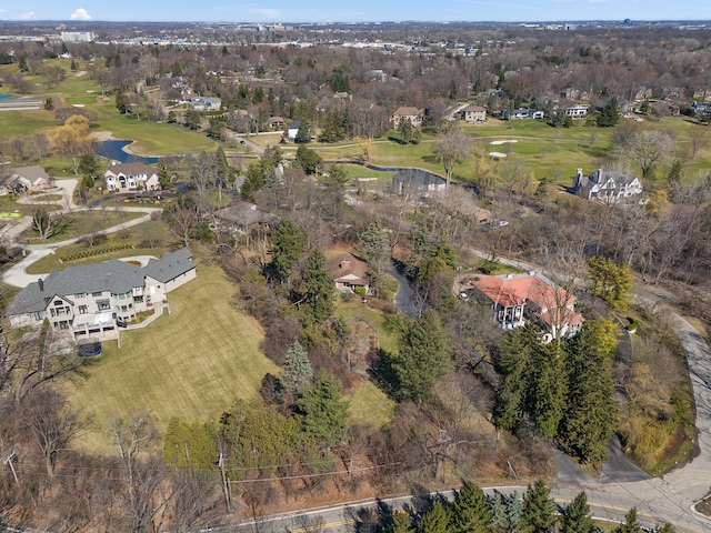 bird's eye view featuring view of golf course, a water view, and a residential view