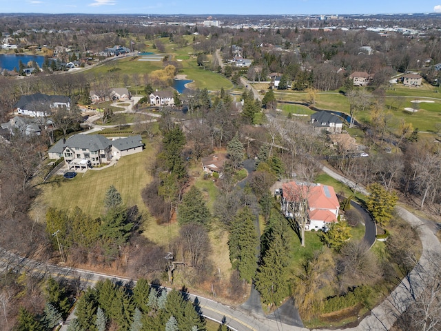 aerial view featuring a residential view and a water view
