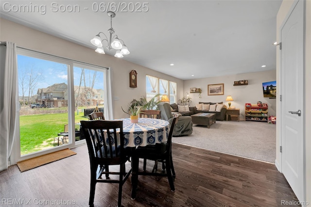 51306 Kirby Dr, Chesterfield, MI 48047 - dining space featuring a chandelier, dark wood-style flooring, and recessed lighting