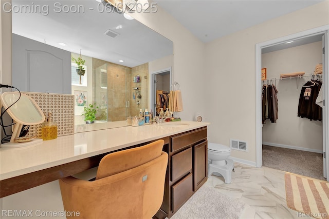 51306 Kirby Dr, Chesterfield, MI 48047 - full bath featuring a walk in closet, a shower stall, vanity, toilet, and baseboards
