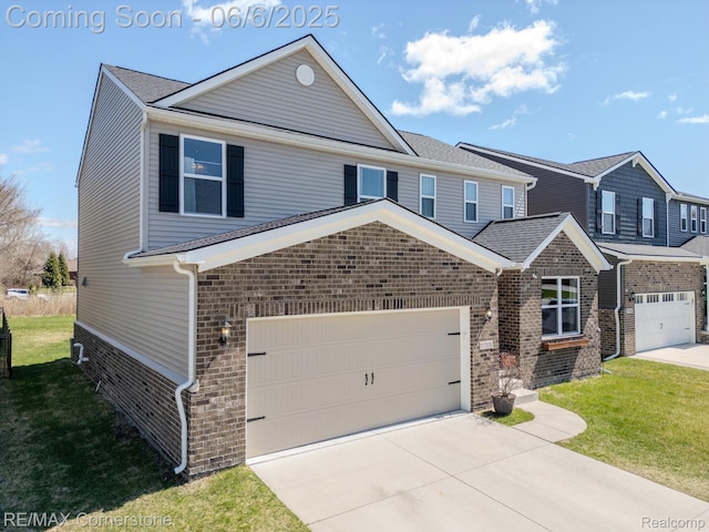 51306 Kirby Dr, Chesterfield, MI 48047 - view of front of property featuring brick siding, driveway, a front lawn, and a garage