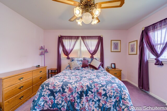 1760 Leif Ave, Muskegon, MI 49441 - carpeted bedroom featuring a ceiling fan, baseboards, and multiple windows