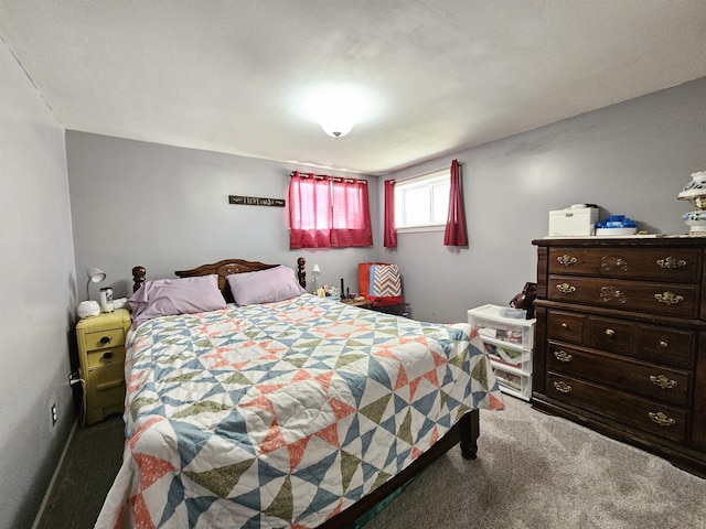 bedroom with light carpet
