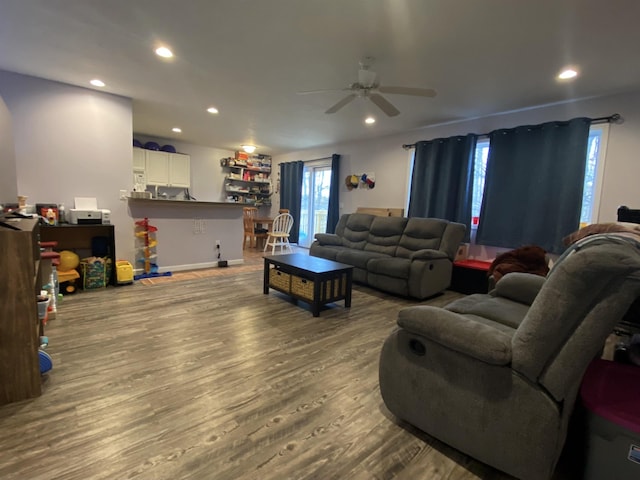 835 Eden St, Kingsley, MI 49649 - living area with a ceiling fan, wood finished floors, and recessed lighting