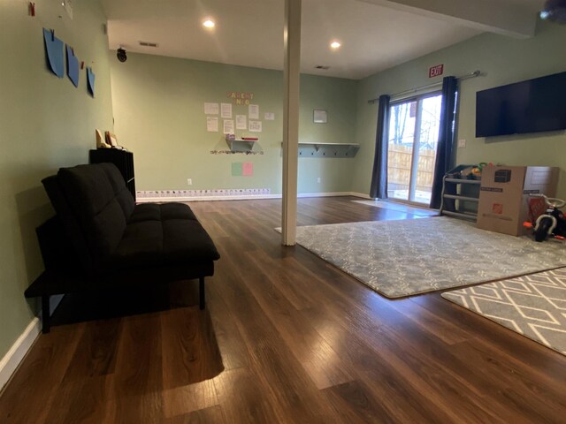835 Eden St, Kingsley, MI 49649 - living area featuring baseboards, wood finished floors, and recessed lighting