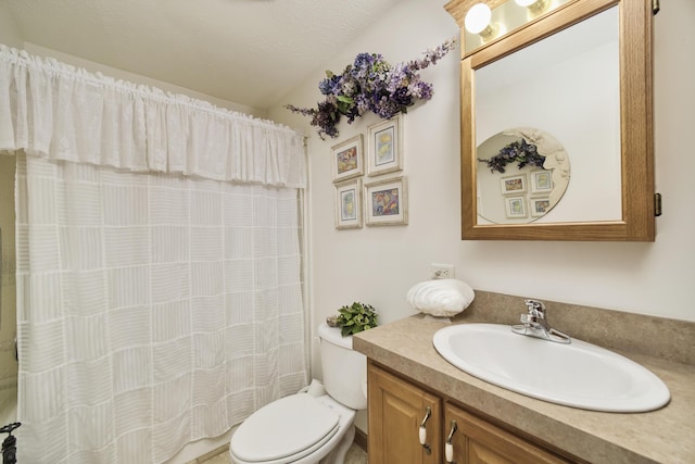 9155 Ivanhoe Dr, Onekama, MI 49675 - full bath with a shower with shower curtain, toilet, and vanity