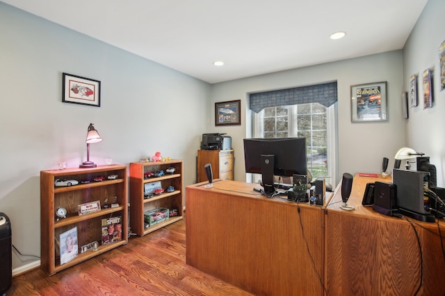office area featuring recessed lighting and wood finished floors