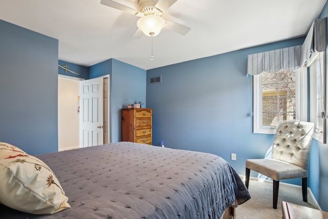 1391 Woodbridge Ct, Wixom, MI 48393 - bedroom featuring visible vents, carpet, ceiling fan, and baseboards
