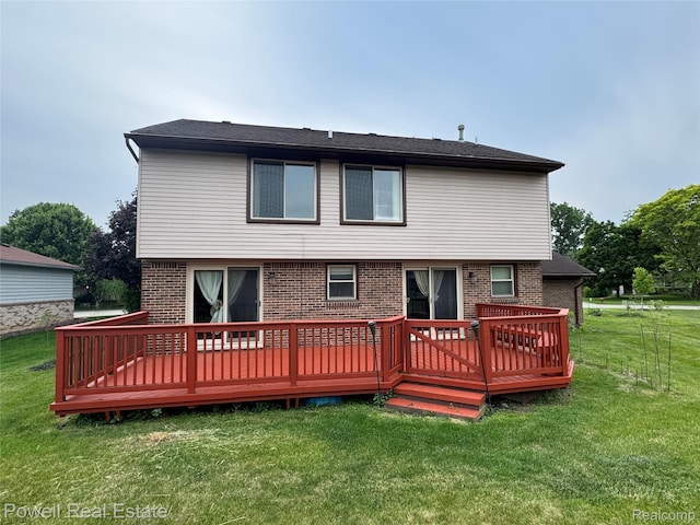 30362 Southampton Ln, Farmington Hills, MI 48331 - back of property featuring brick siding, a wooden deck, and a yard