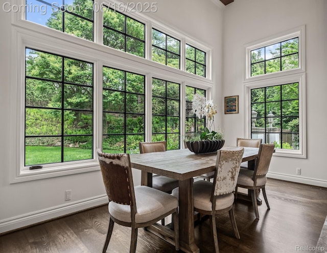 2010 W Valley Rd, Bloomfield Hills, MI 48304 - dining room with healthy amount of natural light, dark wood finished floors, and a high ceiling