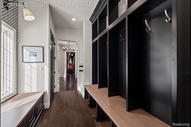 2010 W Valley Rd, Bloomfield Hills, MI 48304 - mudroom with dark wood finished floors, a chandelier, and recessed lighting